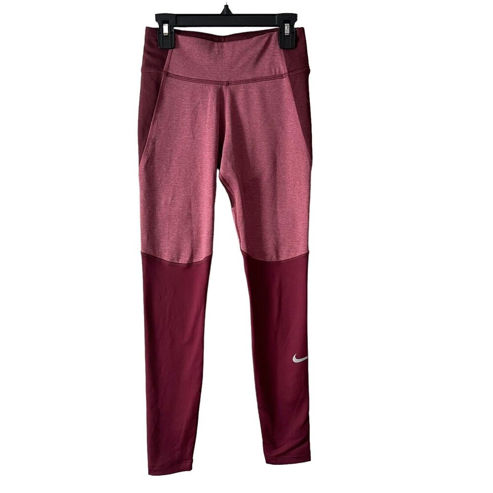 Nike XS Running Leggings Mid Rise Zip Pocket Berry Maroon Dri-Fit Workout